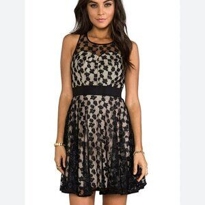 Milly Cheetah Lorex Lace Dress Women 4 Black Nude Lace Fit Flare Event Party LBD
